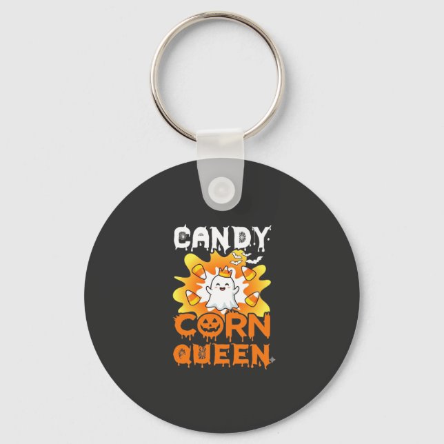 Candy Corn Queen Halloween Ghost Bats Spider Web Keychain (Front)
