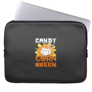 Candy Corn Queen Halloween Ghost Bats Spider Web Laptop Sleeve