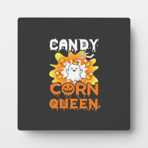 Candy Corn Queen Halloween Ghost Bats Spider Web Plaque