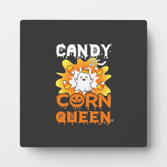 Candy Corn Queen Halloween Ghost Bats Spider Web Plaque (Front)