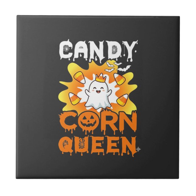 Candy Corn Queen Halloween Ghost Bats Spider Web Tile (Front)