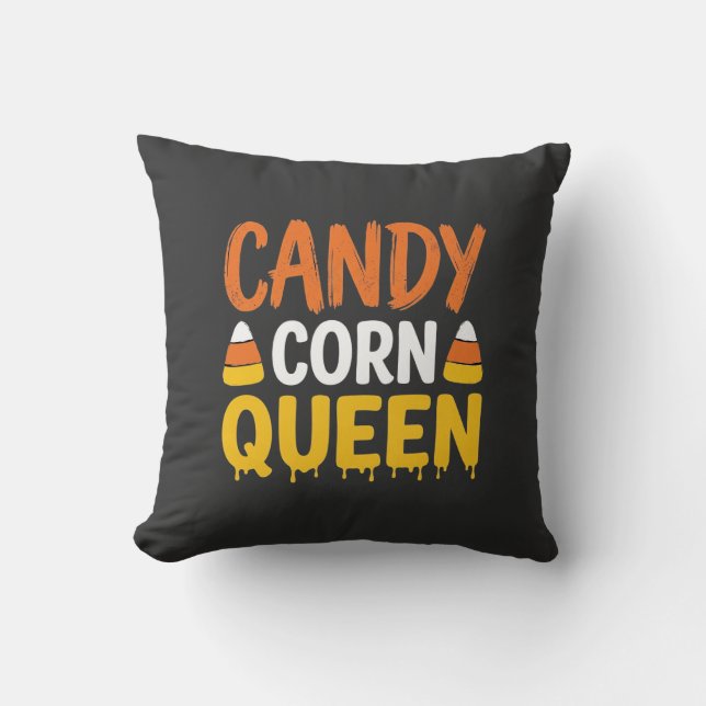 Candy Corn Queen Halloween Graphic_1 Throw Pillow (Front)