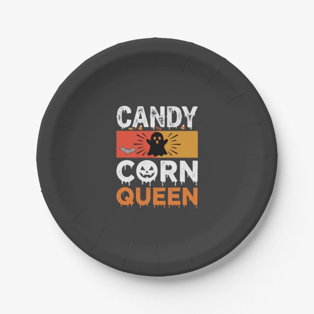 Candy Corn Queen Halloween SVG Design Paper Plate (Front)