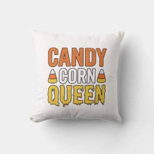 Candy Corn Queen Vintage Halloween T-Shirt Design_ Throw Pillow