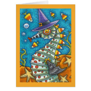 CANDY CORN SEAHORSE, UNDER THE SEA HALLOWEEN CARD