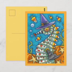 CANDY CORN SEAHORSE, UNDER THE SEA HALLOWEEN FISH POSTCARD