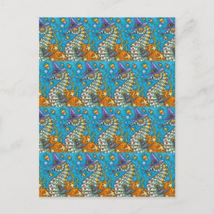 CANDY CORN SEAHORSE WITCH, UNDER THE SEA HALLOWEEN POSTCARD
