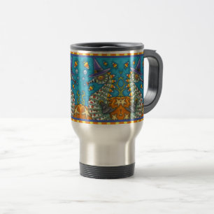 CANDY CORN SEAHORSE WITCH, UNDER THE SEA HALLOWEEN TRAVEL MUG
