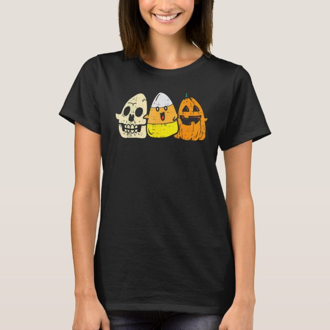 Candy Corn Skeleton Skull Pumpkin Fun Halloween Co T-Shirt (Front)