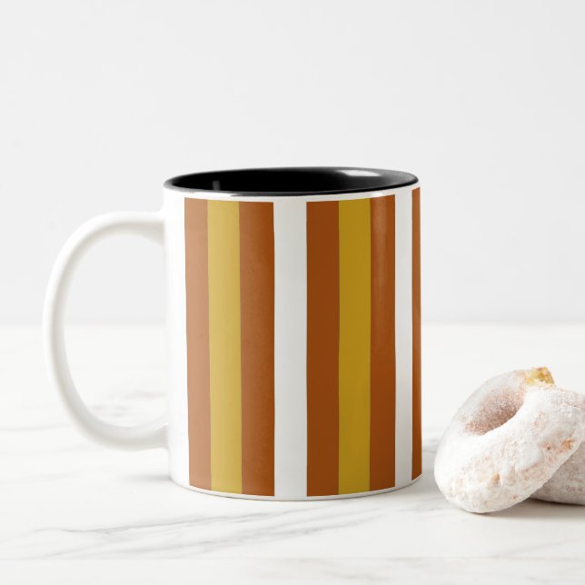Candy Corn Stripes Two-Tone Coffee Mug (With Donut)
