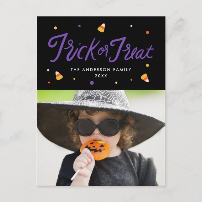 Candy Corn Trick or Treat Halloween Photo Holiday Postcard (Front)