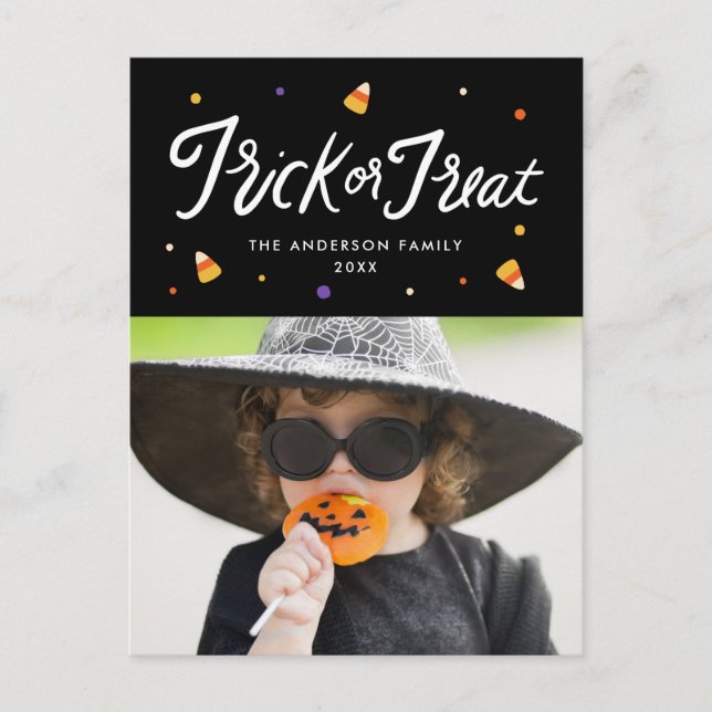 Candy Corn Trick or Treat Halloween Photo Holiday Postcard (Front)