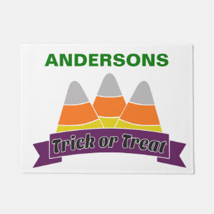 Candy Corn Trick or Treat Personalized Doormat