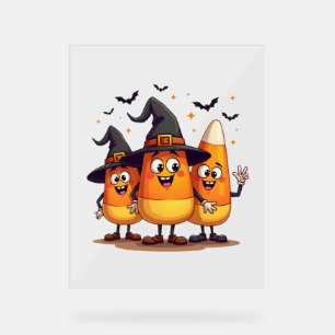 Candy Corn Trio – Funny Halloween Characters Acrylic Sign