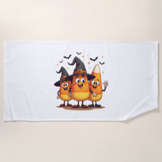 Candy Corn Trio – Funny Halloween Characters Beach Towel