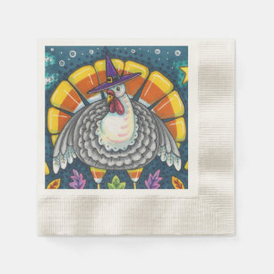 CANDY CORN TURKEY, THANKSGIVING FOLK ART BIRD NAPKIN