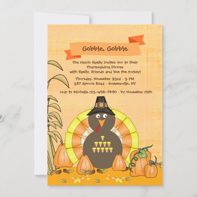 Candy Corn Turkey Thansgiving Invitation (Front)