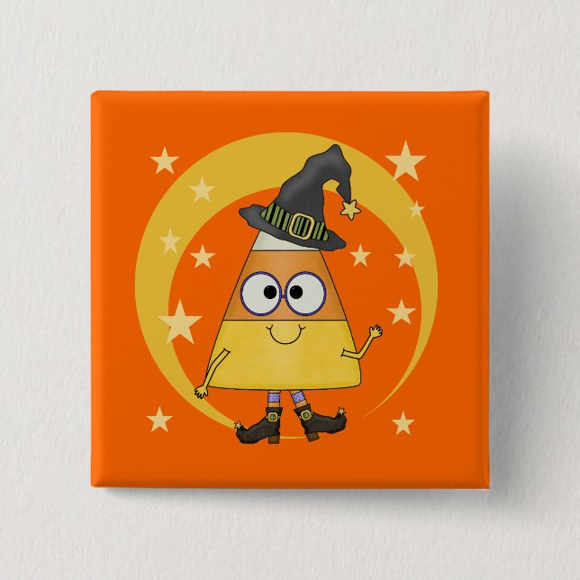 Candy Corn Witch Halloween 2 Inch Square Button (Front)