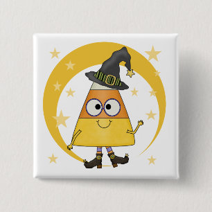 Candy Corn Witch Halloween 2 Inch Square Button