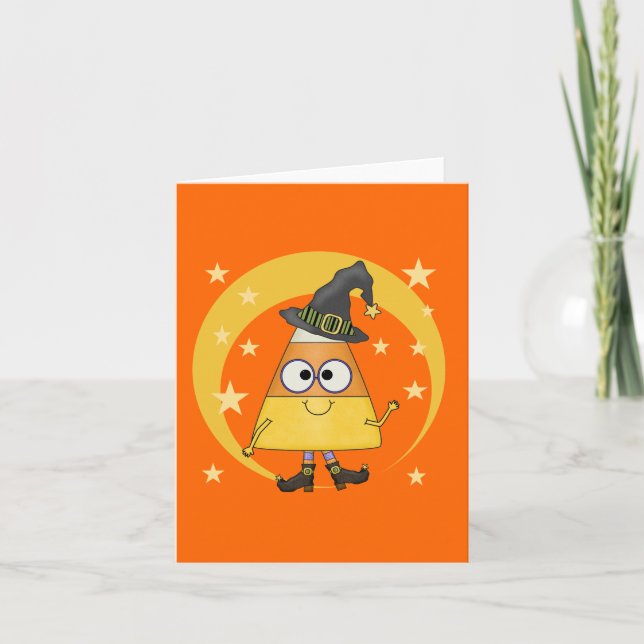 Candy Corn Witch Halloween Card (Front)