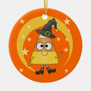 Candy Corn Witch Halloween Ceramic Ornament