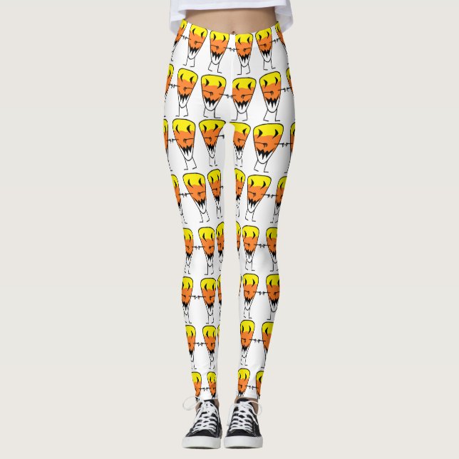 Candy Corn Zombie Leggings Halloween Stretch Pants (Devant)