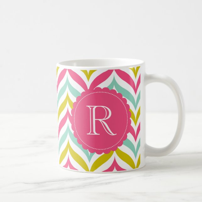 Candy Couleur Chevron Waves Motif Monogram Mug (Droite)