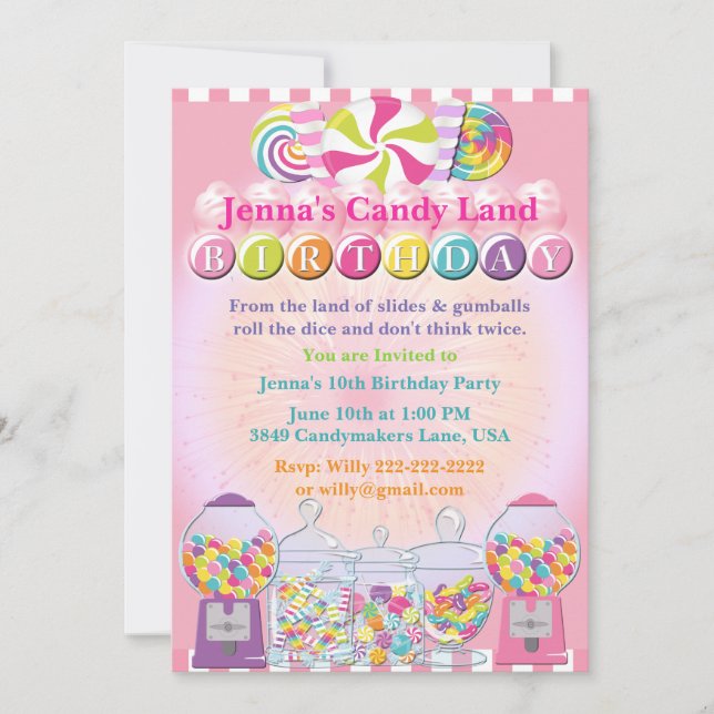 Candy Counter Land Rose Anniversaire Invitation (Devant)