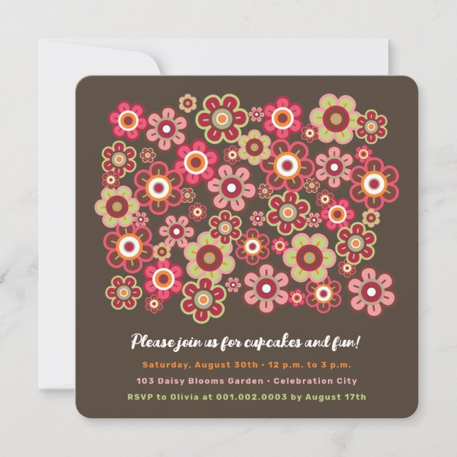 Candy Daisies Bloom Kids Birthday Photo Invitation (Front)
