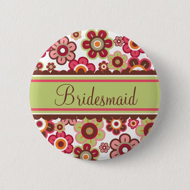 Candy Daisies Flowers Bridesmaid Wedding Button (Front)