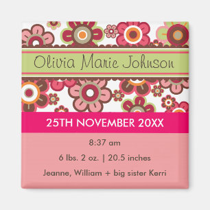 Candy Daisies Pattern Birth Announcement Magnet