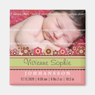 Candy Daisies Photo Birth Announcement Magnet