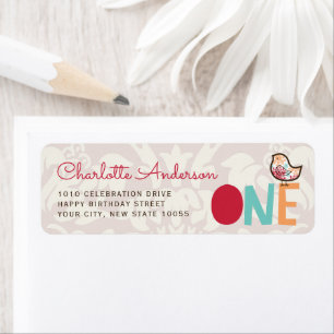 Candy Damask Chick Girl 1st Birthday Address Label