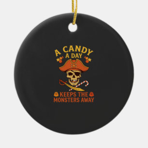 Candy Day Halloween Pirate Skull Cane Ceramic Ornament
