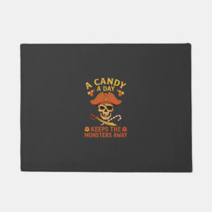 Candy Day Halloween Pirate Skull Cane Doormat