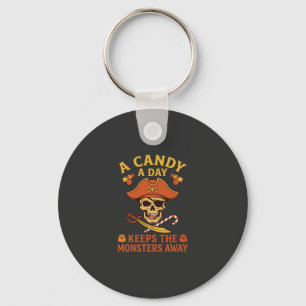 Candy Day Halloween Pirate Skull Cane Keychain