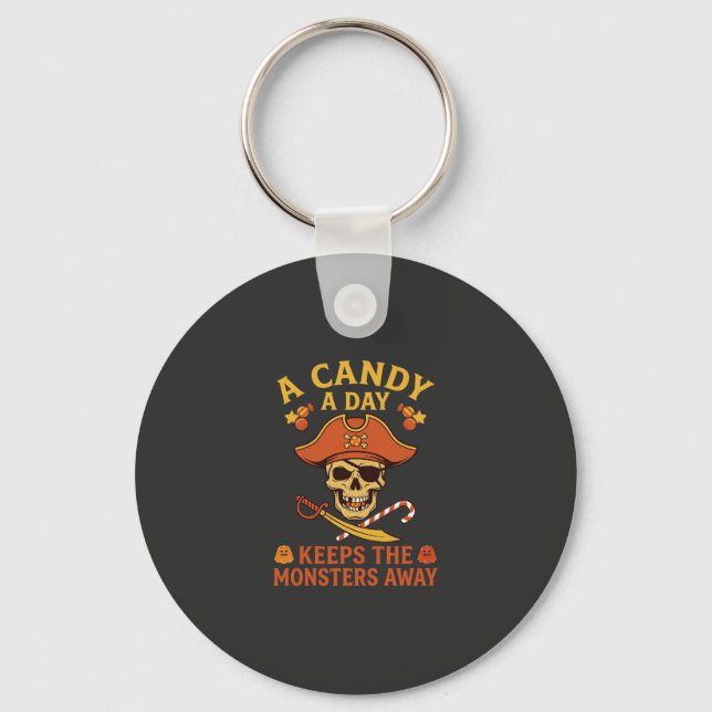 Candy Day Halloween Pirate Skull Cane Keychain (Front)