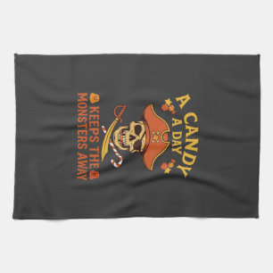 Candy Day Halloween Pirate Skull Cane Kitchen Towel
