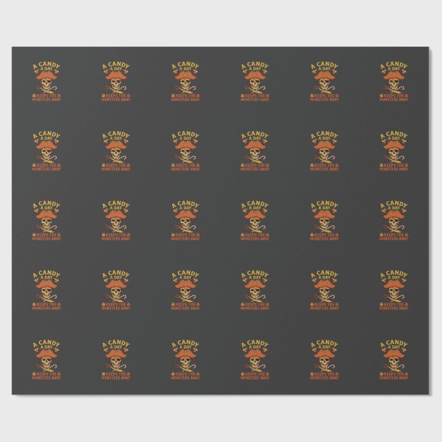 Candy Day Halloween Pirate Skull Cane Wrapping Paper (Flat)
