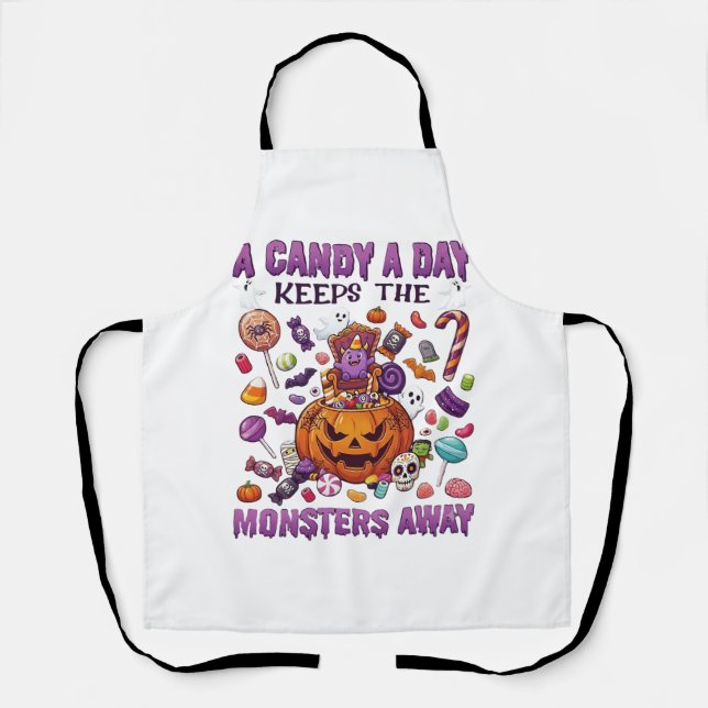 Candy Day Keeps Monsters Away Halloween Pumpkin_1 Apron (Front)