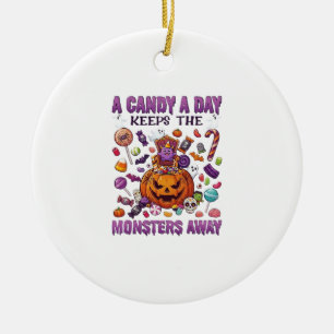 Candy Day Keeps Monsters Away Halloween Pumpkin_1 Ceramic Ornament