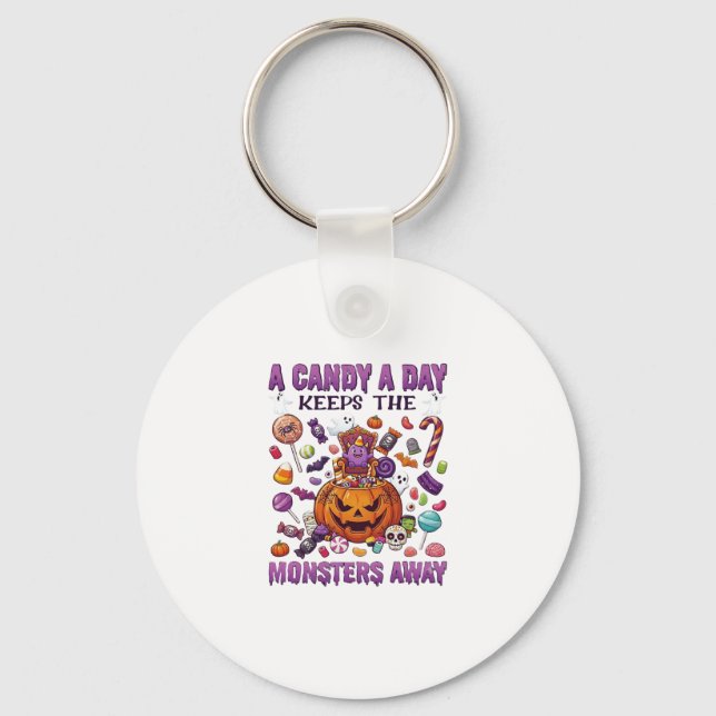 Candy Day Keeps Monsters Away Halloween Pumpkin_1 Keychain (Front)