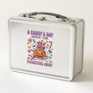 Candy Day Keeps Monsters Away Halloween Pumpkin_1 Metal Lunch Box