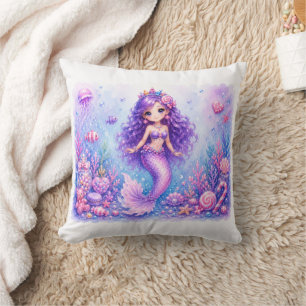 Candy Doll Mermaid 3rd Birthday Throw Pillow