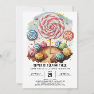 Candy Editable Lollipop Birthday Invitation