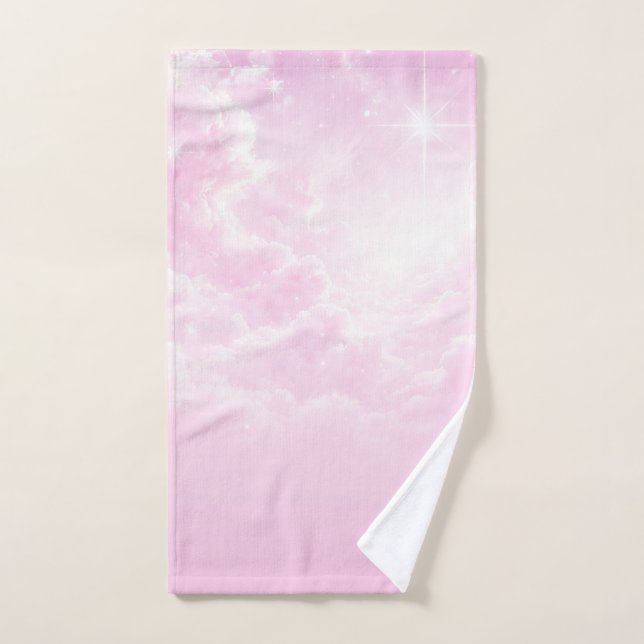 Candy en coton rose Nuages ciel étoilé (Serviette à main)