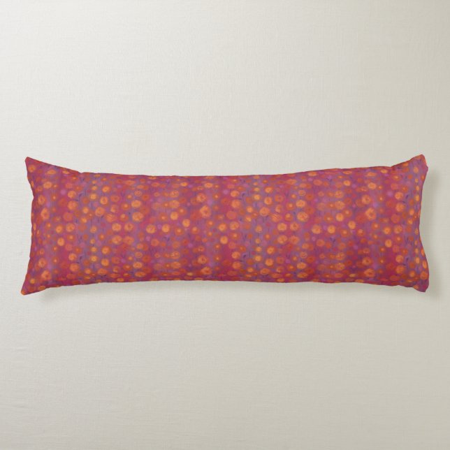 Candy Field, abstract floral pattern, pink orange Body Pillow (Front)