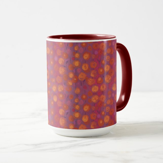 Candy Field, abstract floral pattern, pink orange Mug (Front Right)