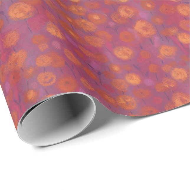 Candy Field, abstract floral pattern, pink orange Wrapping Paper (Roll Corner)