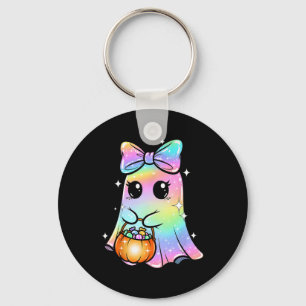 Candy Ghost Shirt Rainbow Bow Treat Trick Or Funny Keychain